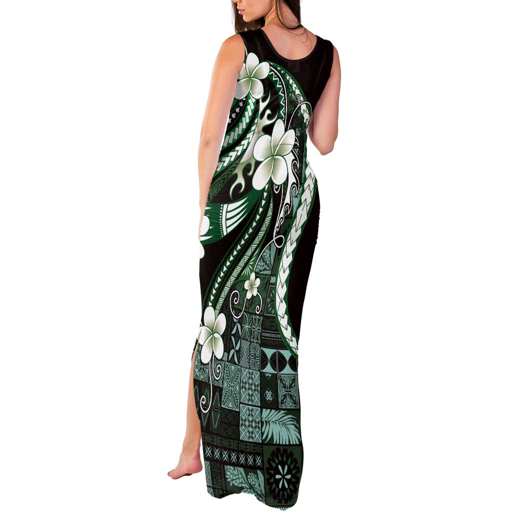 Samoa Siapo Tribal Pattern Tank Maxi Dress Forest Green Polynesian Plumeria Tapa Motif LT9 - Polynesian Pride