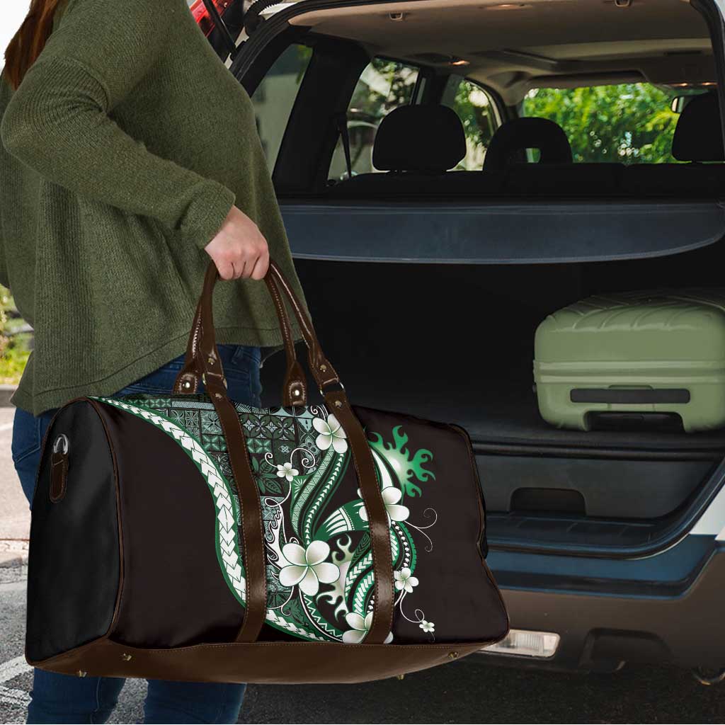 Samoa Siapo Tribal Pattern Travel Bag Forest Green Polynesian Plumeria Tapa Motif