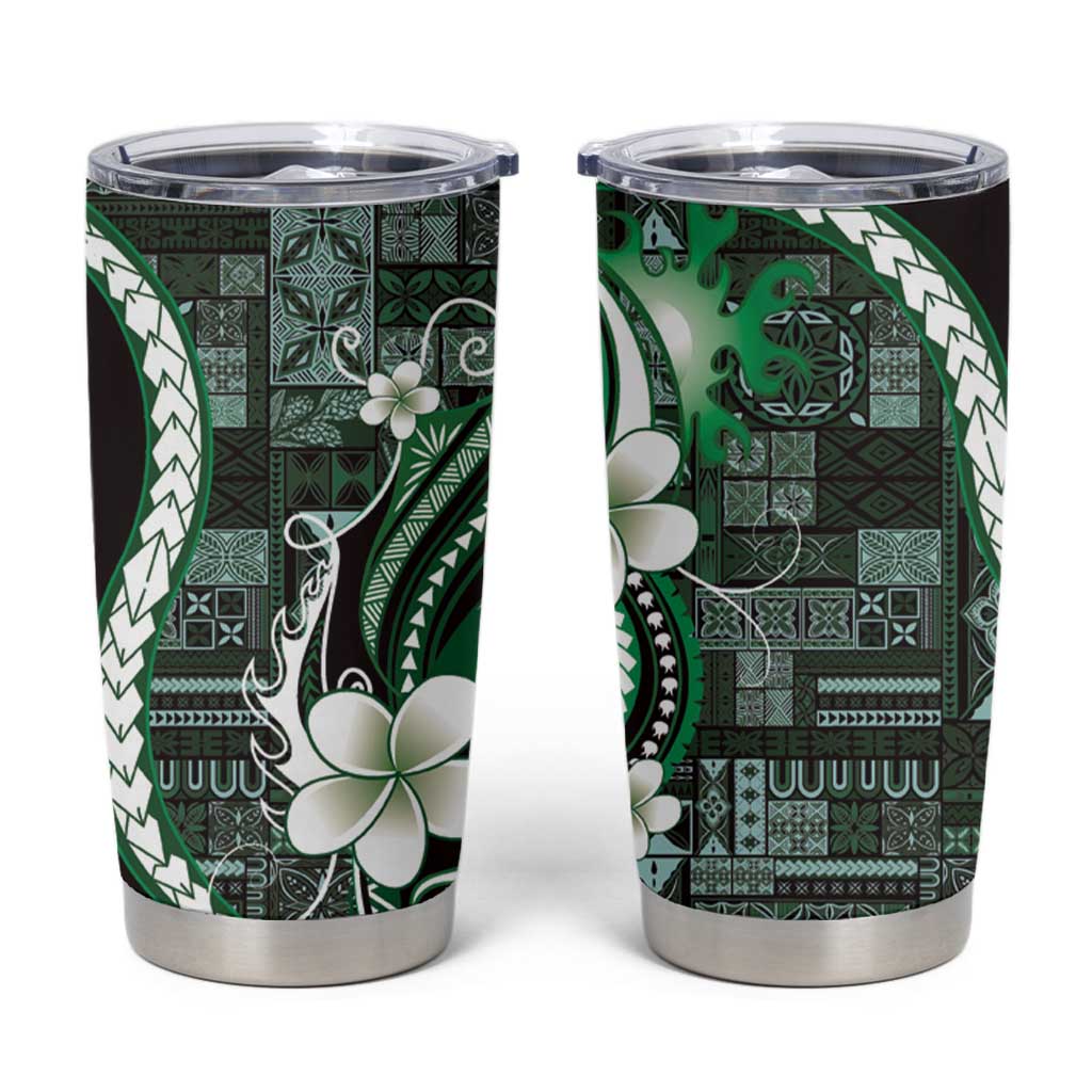 Samoa Siapo Tribal Pattern Tumbler Cup Forest Green Polynesian Plumeria Tapa Motif LT9 Green - Polynesian Pride