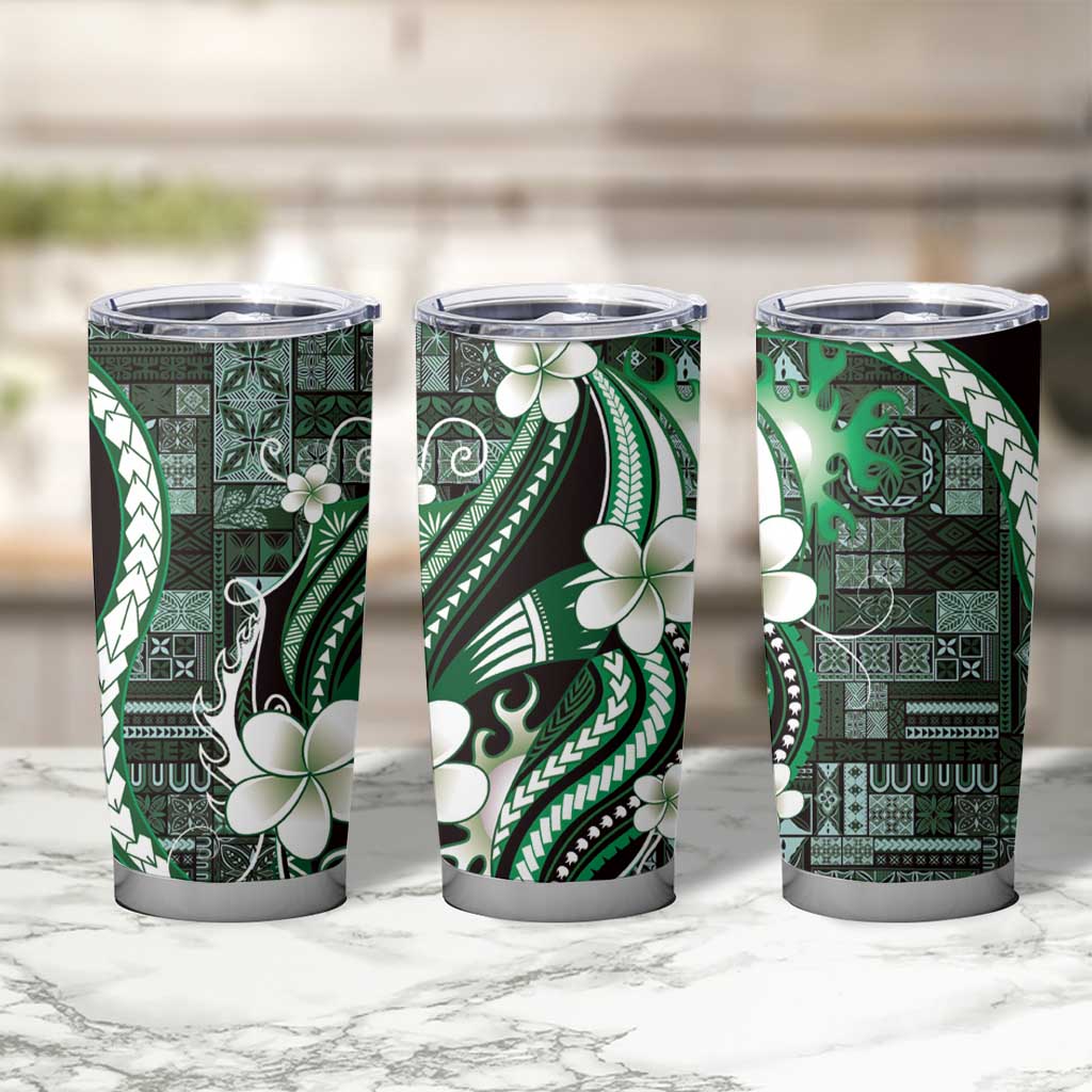 Samoa Siapo Tribal Pattern Tumbler Cup Forest Green Polynesian Plumeria Tapa Motif LT9 - Polynesian Pride