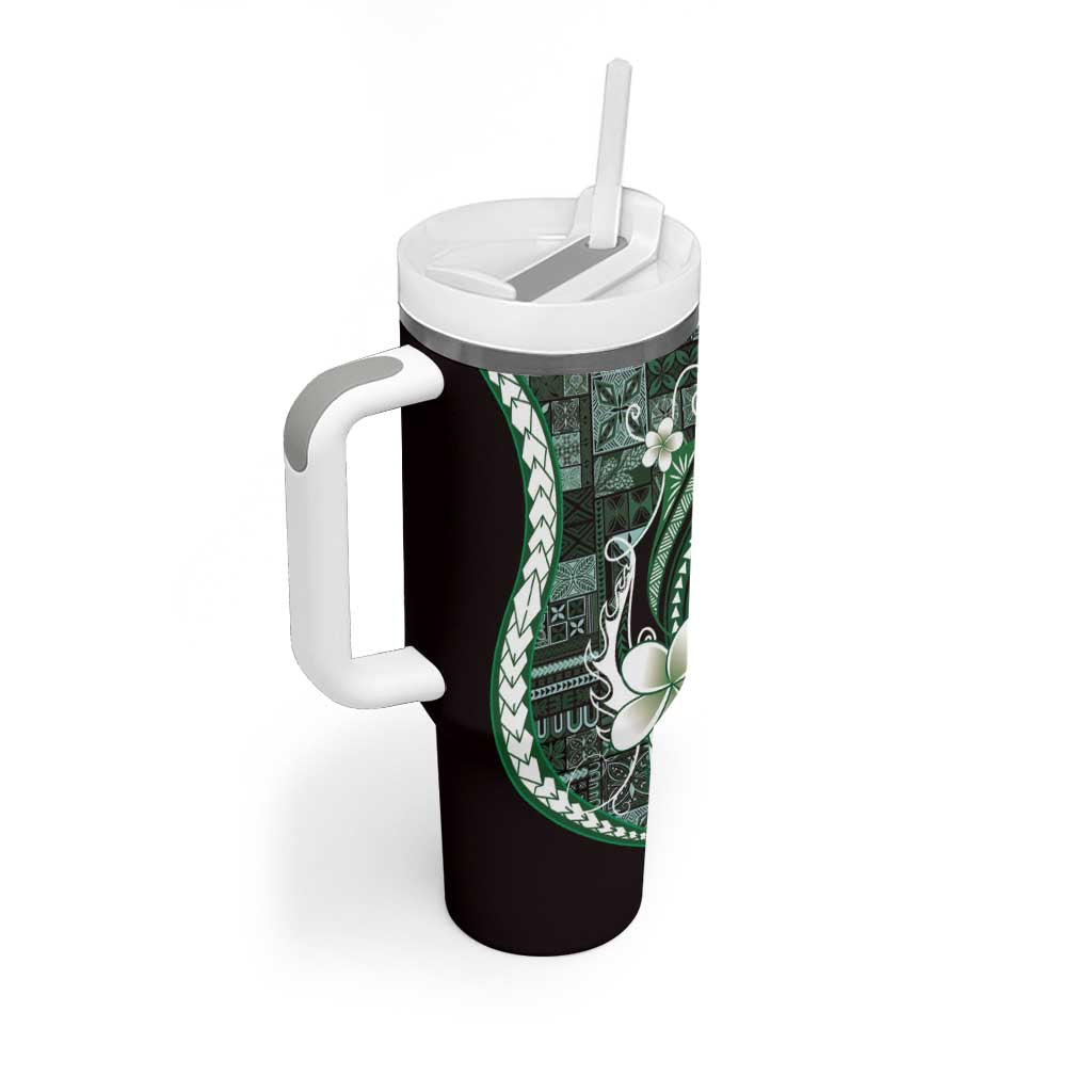 Samoa Siapo Tribal Pattern Tumbler With Handle Forest Green Polynesian Plumeria Tapa Motif LT9 - Polynesian Pride