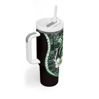 Samoa Siapo Tribal Pattern Tumbler With Handle Forest Green Polynesian Plumeria Tapa Motif LT9 - Polynesian Pride