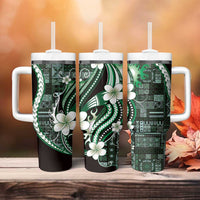 Samoa Siapo Tribal Pattern Tumbler With Handle Forest Green Polynesian Plumeria Tapa Motif LT9 - Polynesian Pride