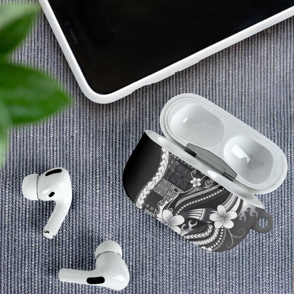 Samoa Siapo Tribal Pattern AirPods Case Light Gray Polynesian Plumeria Tapa Motif