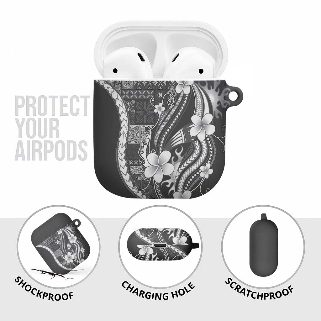 Samoa Siapo Tribal Pattern AirPods Case Light Gray Polynesian Plumeria Tapa Motif
