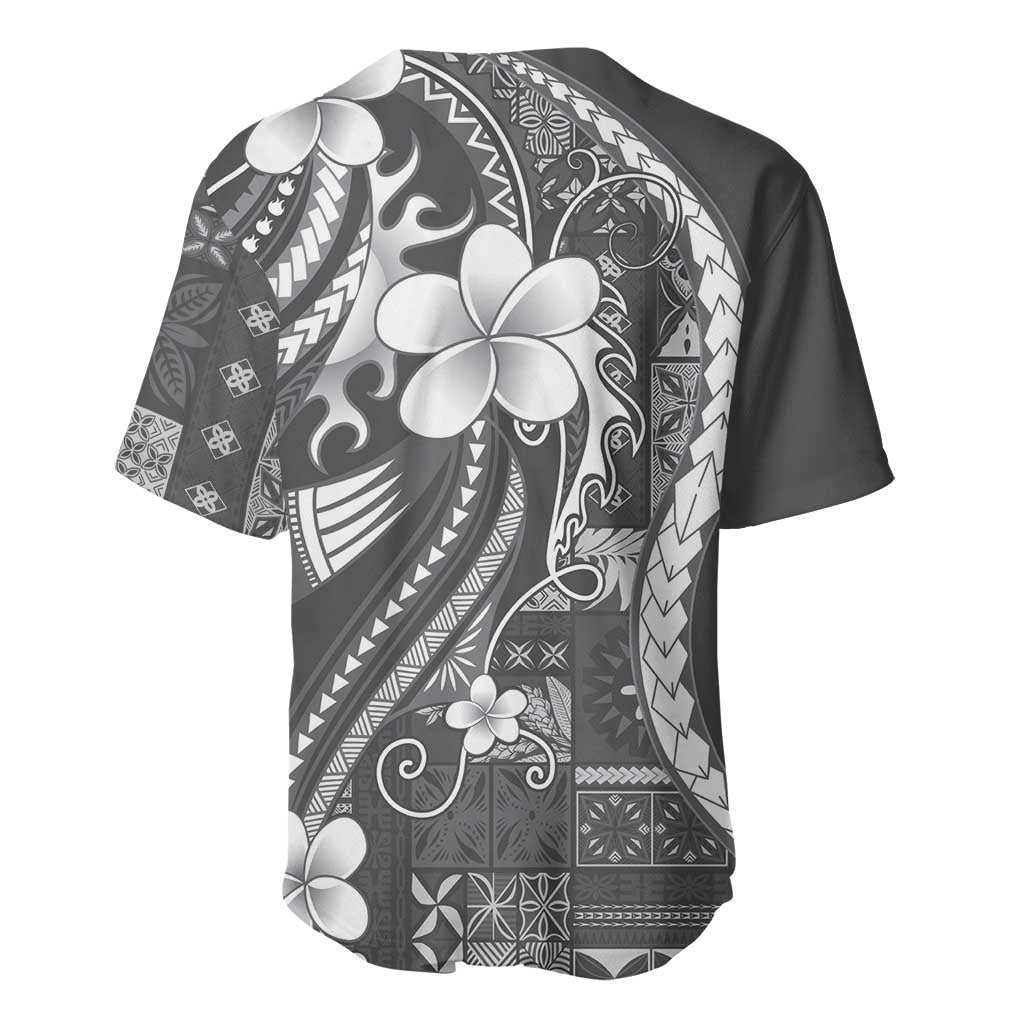 Samoa Siapo Tribal Pattern Baseball Jersey Light Gray Polynesian Plumeria Tapa Motif LT9 - Polynesian Pride