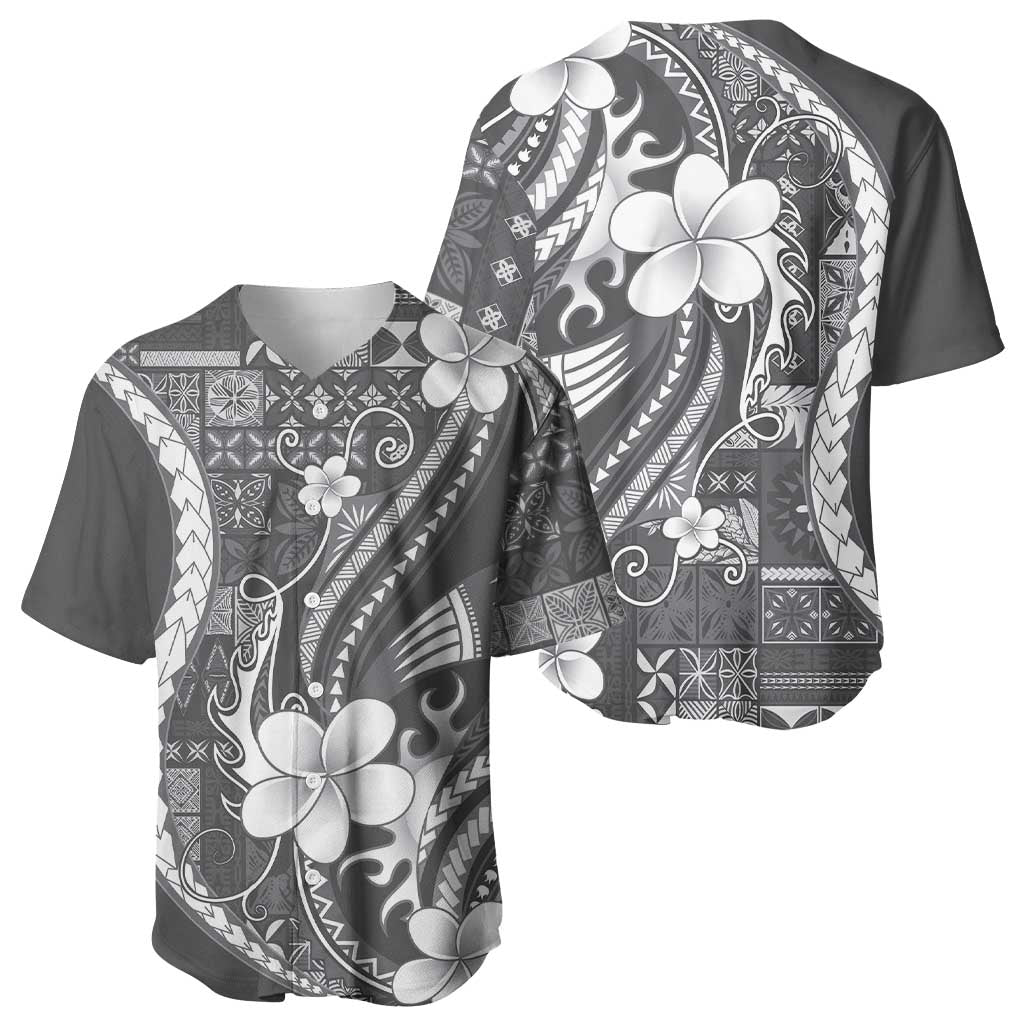 Samoa Siapo Tribal Pattern Baseball Jersey Light Gray Polynesian Plumeria Tapa Motif LT9 - Polynesian Pride