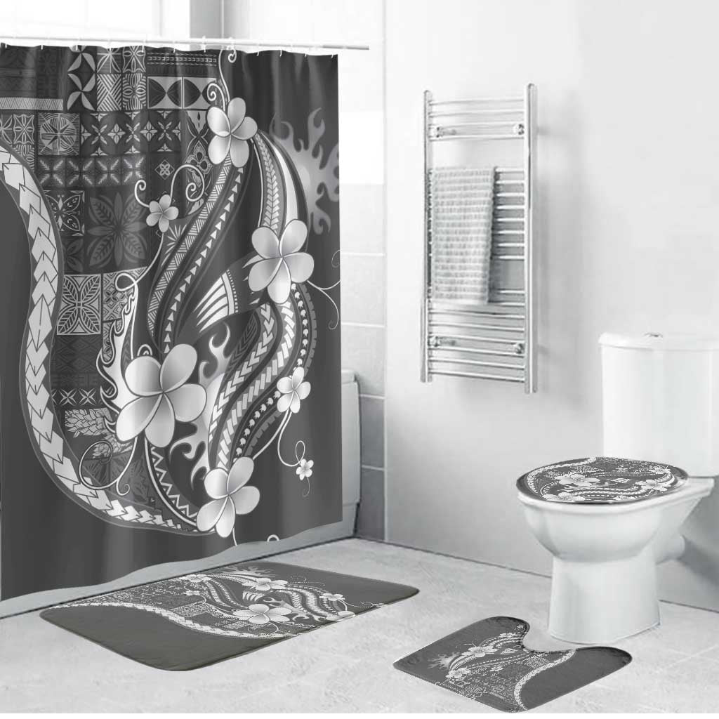 Samoa Siapo Tribal Pattern Bathroom Set Light Gray Polynesian Plumeria Tapa Motif LT9 Bathroom Set (4 pcs) Gray - Polynesian Pride