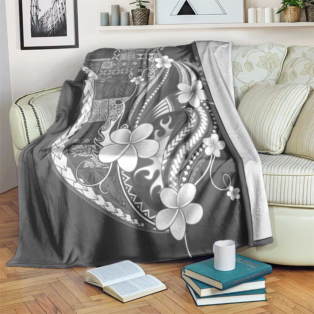 Samoa Siapo Tribal Pattern Blanket Light Gray Polynesian Plumeria Tapa Motif LT9 Gray - Polynesian Pride