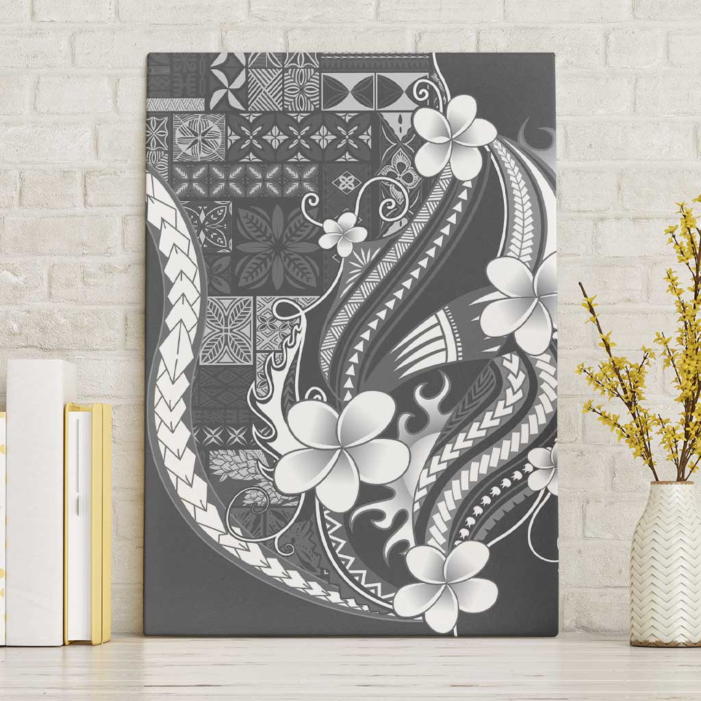 Samoa Siapo Tribal Pattern Canvas Wall Art Light Gray Polynesian Plumeria Tapa Motif