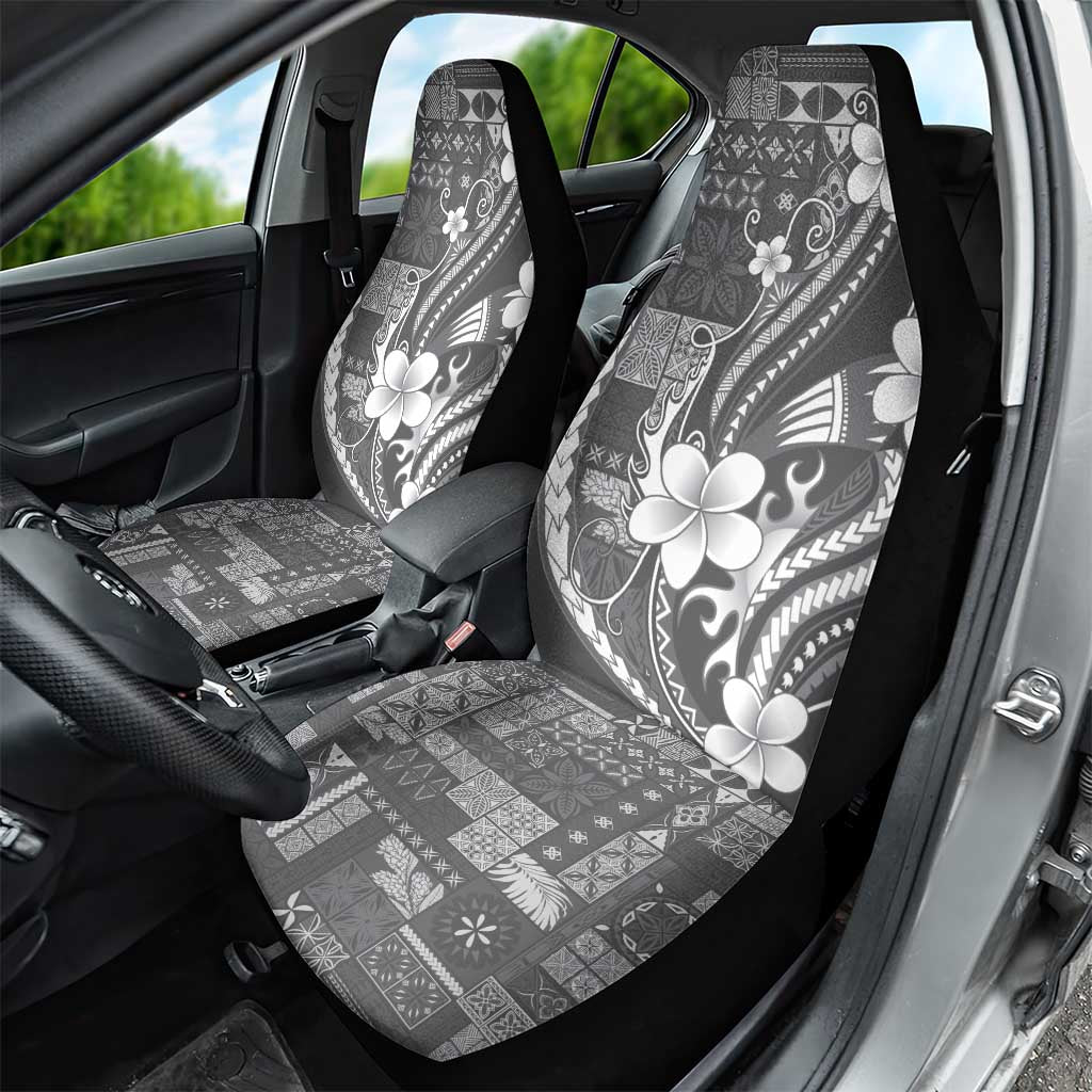 Samoa Siapo Tribal Pattern Car Seat Cover Light Gray Polynesian Plumeria Tapa Motif