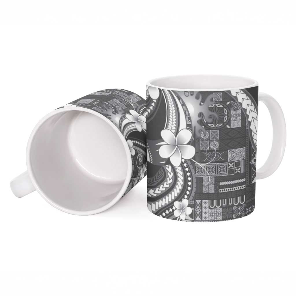 Samoa Siapo Tribal Pattern Ceramic Mug Light Gray Polynesian Plumeria Tapa Motif LT9 - Polynesian Pride