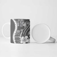 Samoa Siapo Tribal Pattern Ceramic Mug Light Gray Polynesian Plumeria Tapa Motif LT9 - Polynesian Pride