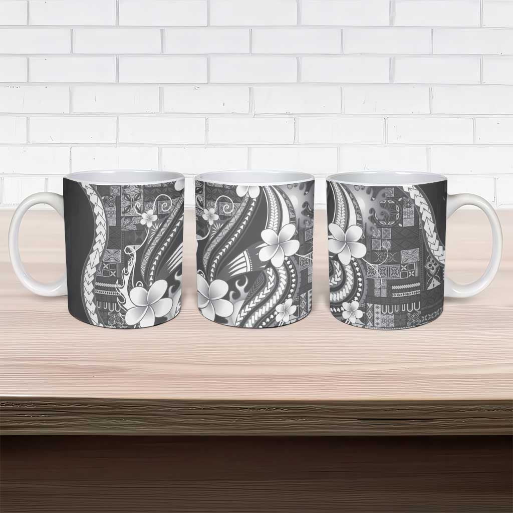 Samoa Siapo Tribal Pattern Ceramic Mug Light Gray Polynesian Plumeria Tapa Motif LT9 - Polynesian Pride