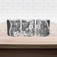 Samoa Siapo Tribal Pattern Ceramic Mug Light Gray Polynesian Plumeria Tapa Motif LT9 - Polynesian Pride