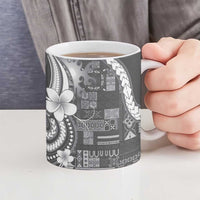 Samoa Siapo Tribal Pattern Ceramic Mug Light Gray Polynesian Plumeria Tapa Motif LT9 - Polynesian Pride