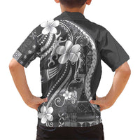 Samoa Siapo Tribal Pattern Family Matching Puletasi and Hawaiian Shirt Light Gray Polynesian Plumeria Tapa Motif
