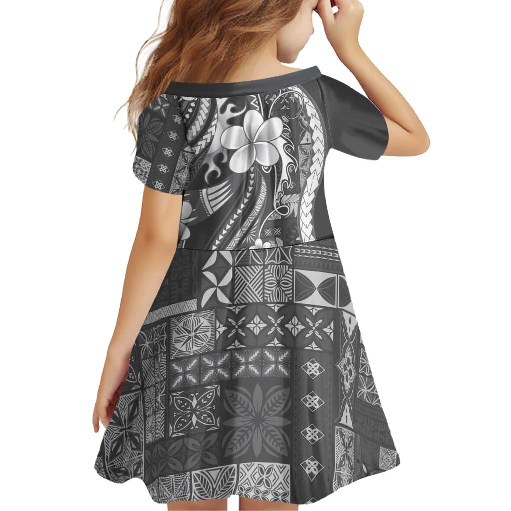 Samoa Siapo Tribal Pattern Family Matching Puletasi and Hawaiian Shirt Light Gray Polynesian Plumeria Tapa Motif