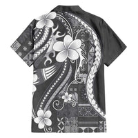 Samoa Siapo Tribal Pattern Family Matching Puletasi and Hawaiian Shirt Light Gray Polynesian Plumeria Tapa Motif