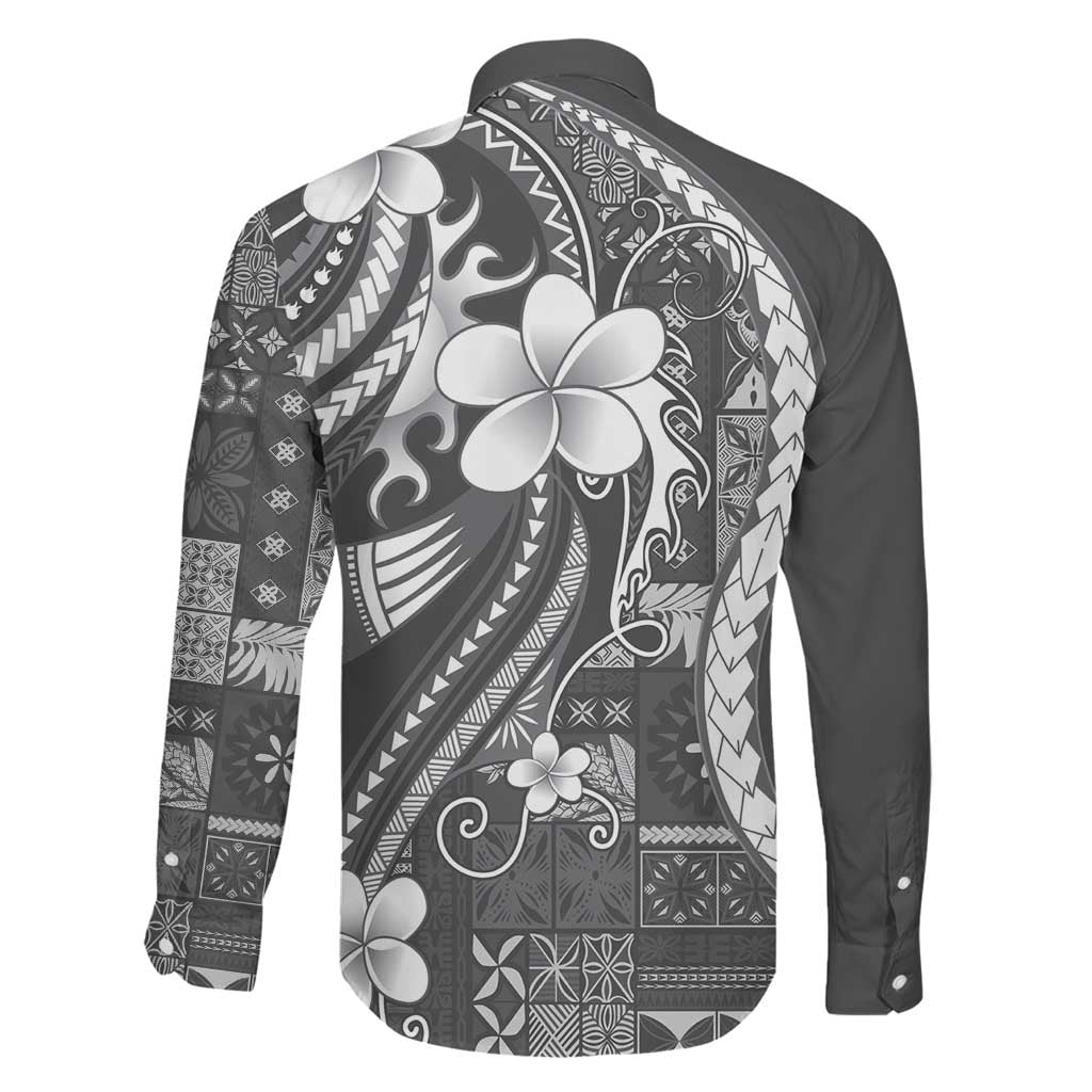 Samoa Siapo Tribal Pattern Family Matching Puletasi and Hawaiian Shirt Light Gray Polynesian Plumeria Tapa Motif