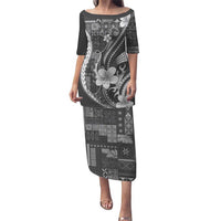 Samoa Siapo Tribal Pattern Family Matching Puletasi and Hawaiian Shirt Light Gray Polynesian Plumeria Tapa Motif