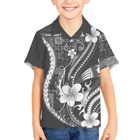 Samoa Siapo Tribal Pattern Family Matching Puletasi and Hawaiian Shirt Light Gray Polynesian Plumeria Tapa Motif