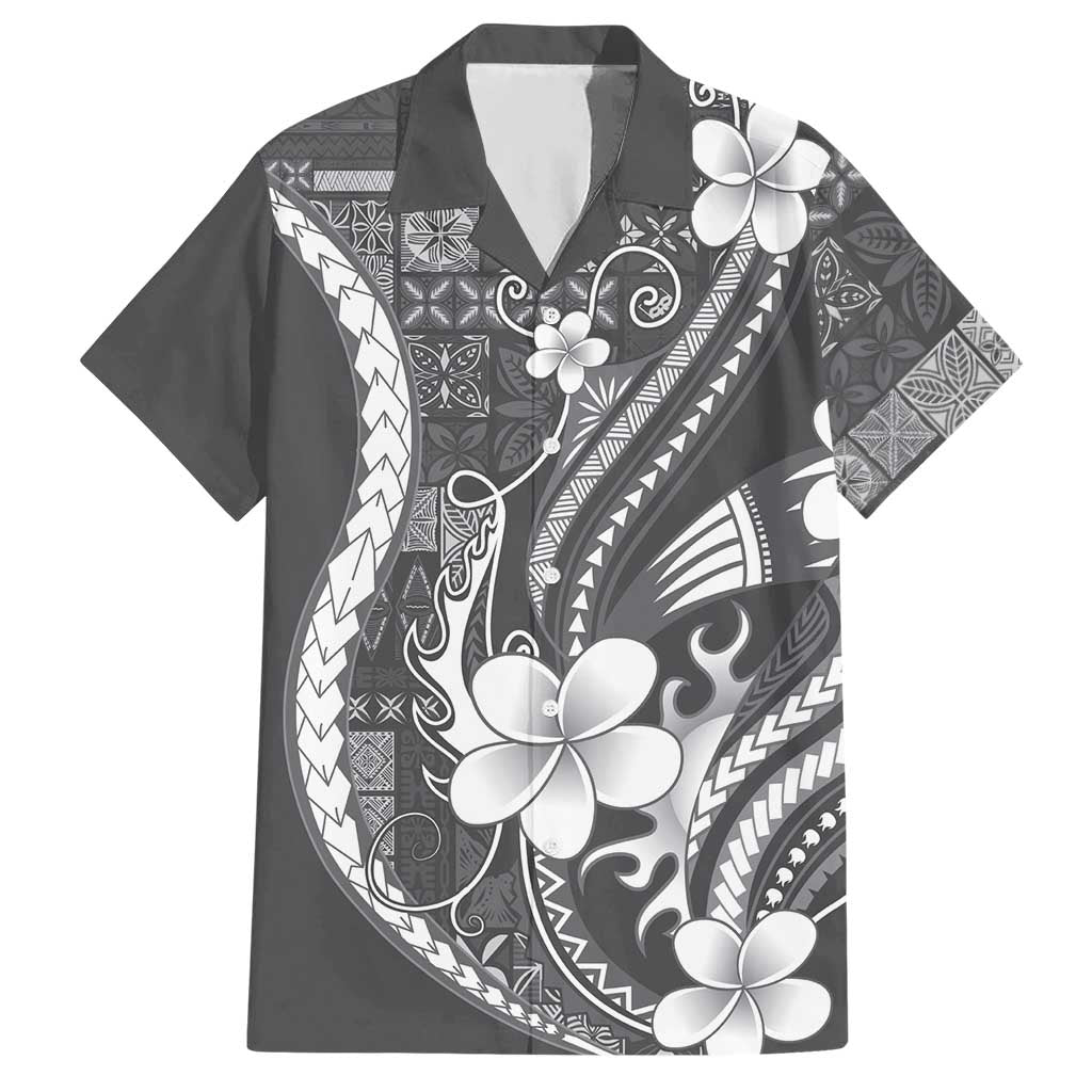 Samoa Siapo Tribal Pattern Hawaiian Shirt Light Gray Polynesian Plumeria Tapa Motif LT9 Gray - Polynesian Pride