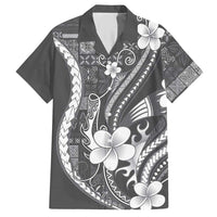 Samoa Siapo Tribal Pattern Hawaiian Shirt Light Gray Polynesian Plumeria Tapa Motif