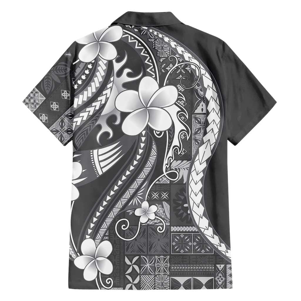 Samoa Siapo Tribal Pattern Hawaiian Shirt Light Gray Polynesian Plumeria Tapa Motif