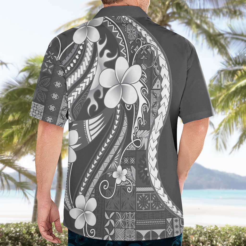 Samoa Siapo Tribal Pattern Hawaiian Shirt Light Gray Polynesian Plumeria Tapa Motif