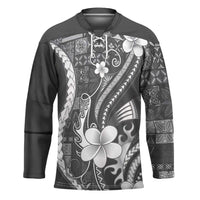 Samoa Siapo Tribal Pattern Hockey Jersey Light Gray Polynesian Plumeria Tapa Motif