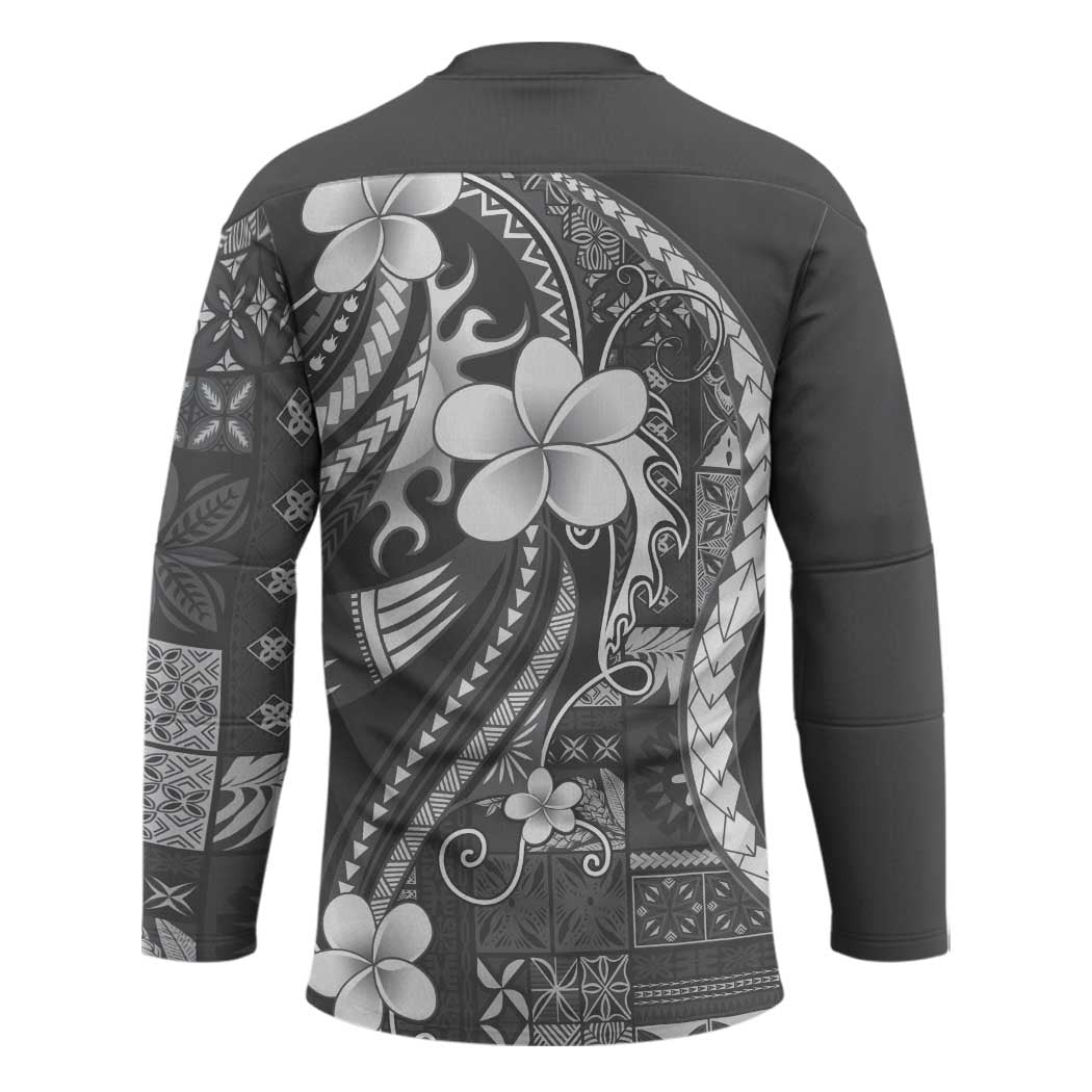 Samoa Siapo Tribal Pattern Hockey Jersey Light Gray Polynesian Plumeria Tapa Motif