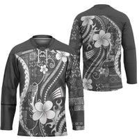 Samoa Siapo Tribal Pattern Hockey Jersey Light Gray Polynesian Plumeria Tapa Motif