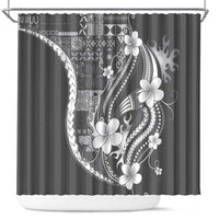 Samoa Siapo Tribal Pattern Shower Curtain Light Gray Polynesian Plumeria Tapa Motif