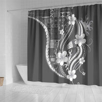 Samoa Siapo Tribal Pattern Shower Curtain Light Gray Polynesian Plumeria Tapa Motif