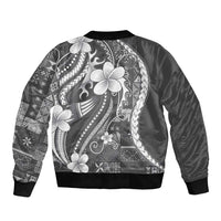 Samoa Siapo Tribal Pattern Sleeve Zip Bomber Jacket Light Gray Polynesian Plumeria Tapa Motif LT9 - Polynesian Pride