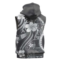 Samoa Siapo Tribal Pattern Sleeveless Zip Hoodie Light Gray Polynesian Plumeria Tapa Motif LT9 - Polynesian Pride