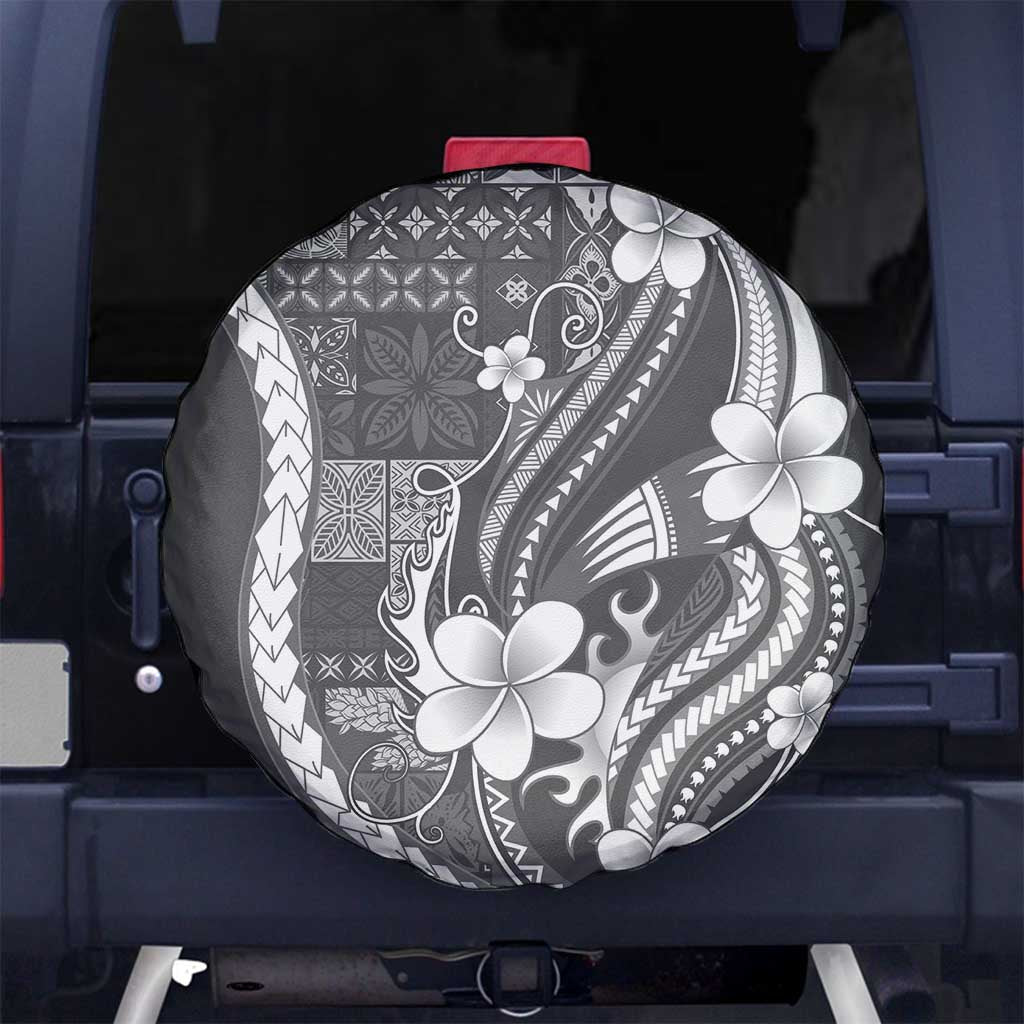 Samoa Siapo Tribal Pattern Spare Tire Cover Light Gray Polynesian Plumeria Tapa Motif LT9 No hole Gray - Polynesian Pride