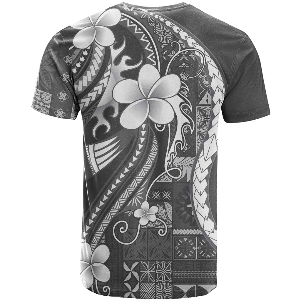 Samoa Siapo Tribal Pattern T Shirt Light Gray Polynesian Plumeria Tapa Motif