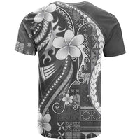 Samoa Siapo Tribal Pattern T Shirt Light Gray Polynesian Plumeria Tapa Motif
