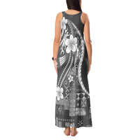 Samoa Siapo Tribal Pattern Tank Maxi Dress Light Gray Polynesian Plumeria Tapa Motif LT9 - Polynesian Pride