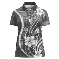 Samoa Siapo Tribal Pattern Women Polo Shirt Light Gray Polynesian Plumeria Tapa Motif LT9 Female Gray - Polynesian Pride