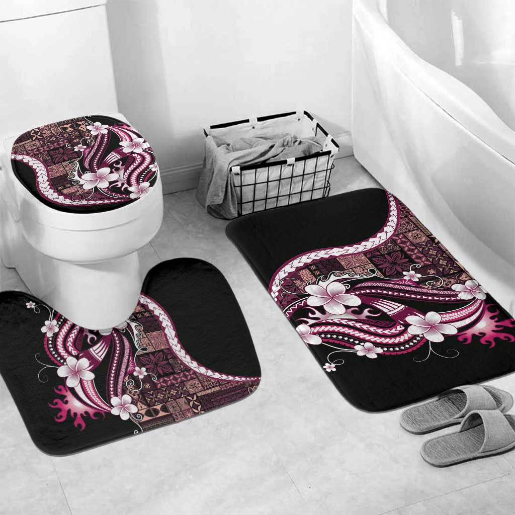Samoa Siapo Tribal Pattern Bathroom Set Violet Polynesian Plumeria Tapa Motif LT9 Mat Set Only (3 pcs) One Size Violet - Polynesian Pride