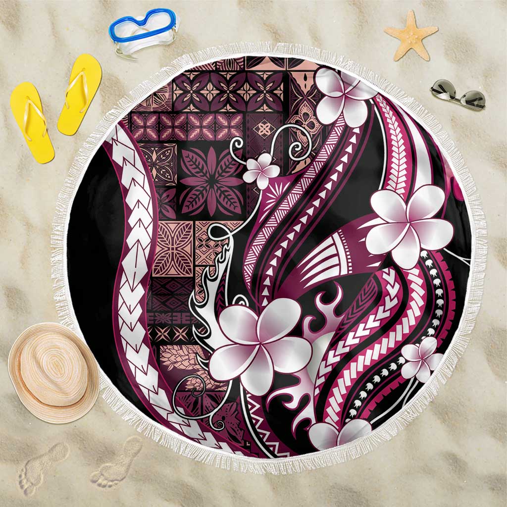 Samoa Siapo Tribal Pattern Beach Blanket Violet Polynesian Plumeria Tapa Motif