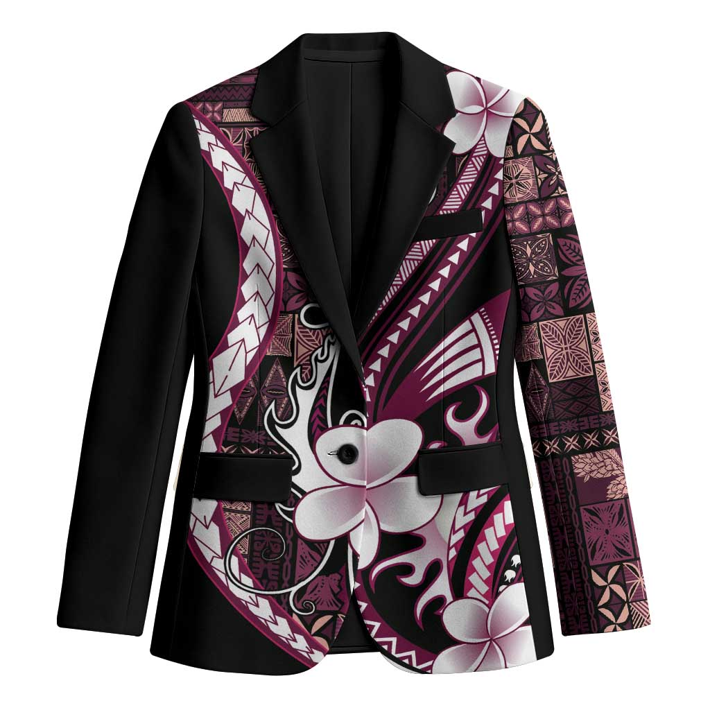 Samoa Siapo Tribal Pattern Blazer Violet Polynesian Plumeria Tapa Motif