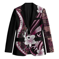 Samoa Siapo Tribal Pattern Blazer Violet Polynesian Plumeria Tapa Motif