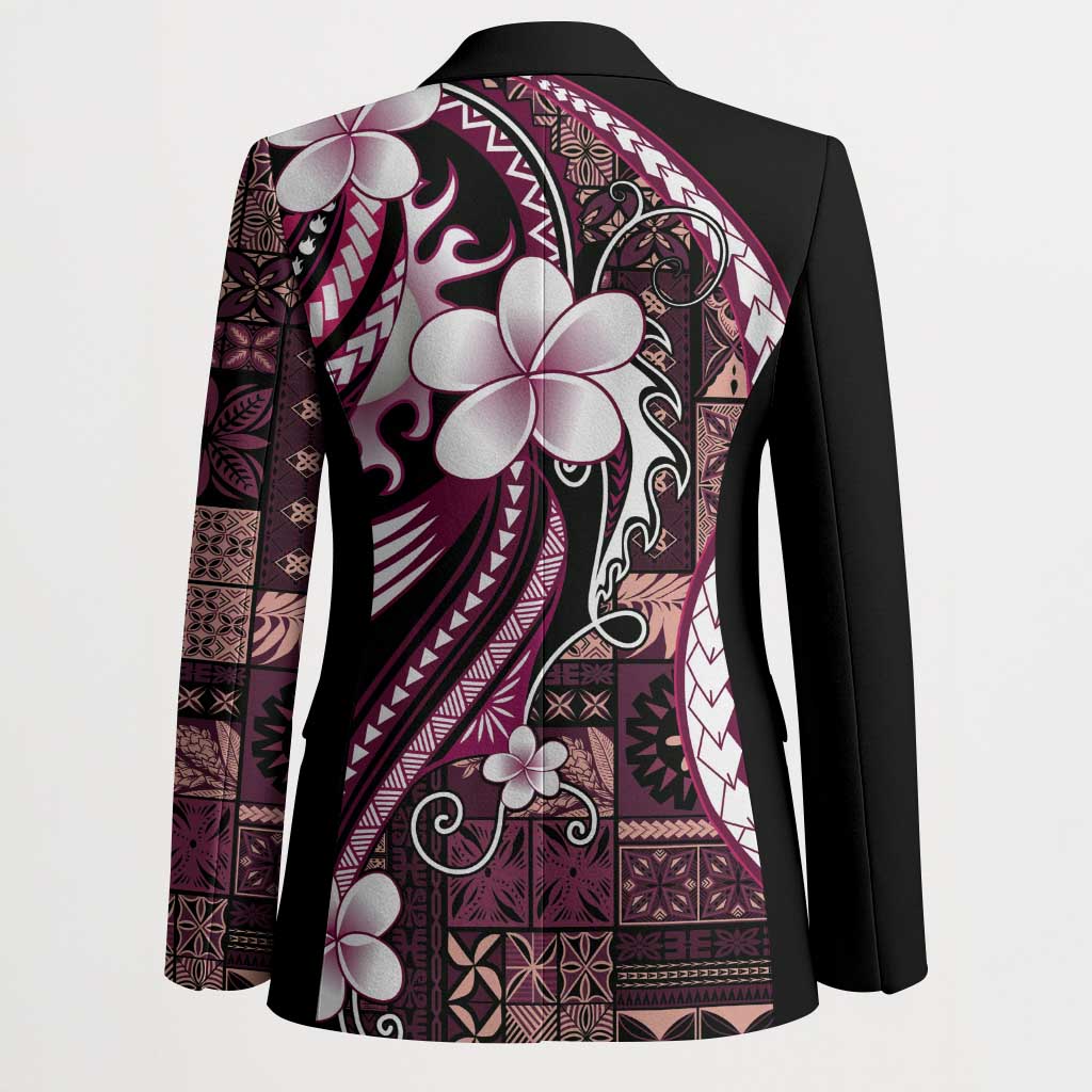 Samoa Siapo Tribal Pattern Blazer Violet Polynesian Plumeria Tapa Motif
