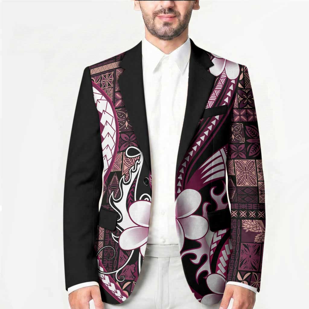 Samoa Siapo Tribal Pattern Blazer Violet Polynesian Plumeria Tapa Motif