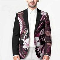 Samoa Siapo Tribal Pattern Blazer Violet Polynesian Plumeria Tapa Motif