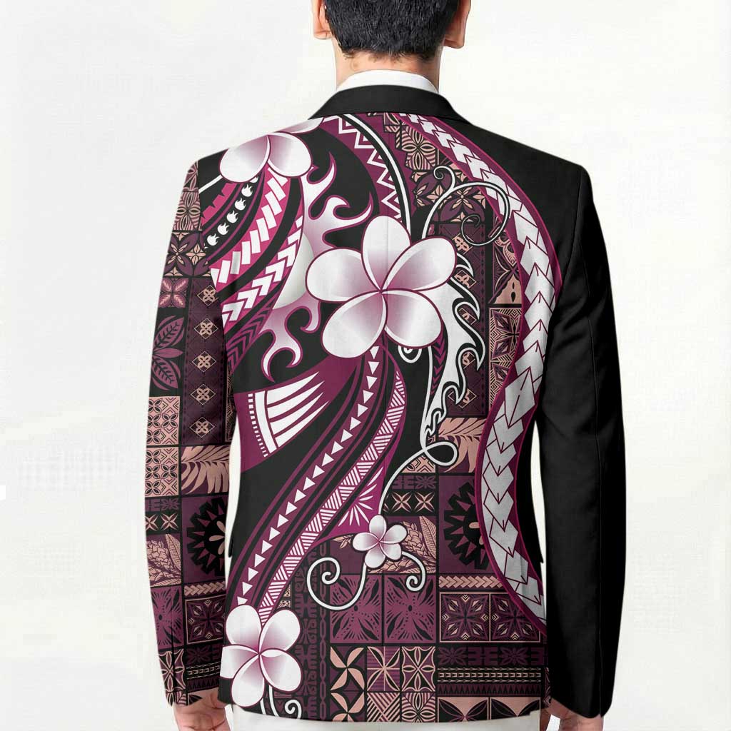 Samoa Siapo Tribal Pattern Blazer Violet Polynesian Plumeria Tapa Motif